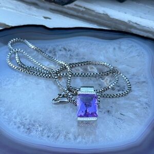 Purple Crystal Pendant Necklace 9”